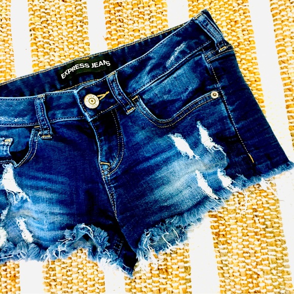 Express distressed denim jean shorts cutt off style 2 summer patriotic - Picture 1 of 7